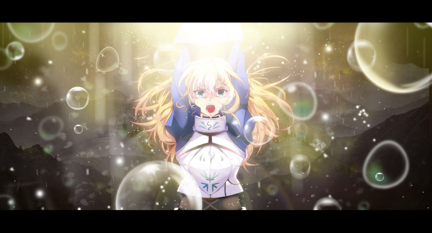 1girl absurdres ahoge armor armored_dress blonde_hair dress fate/stay_night fate_(series) green_eyes hair_down highres letterboxed long_hair lucky_(1045044604) saber solo
