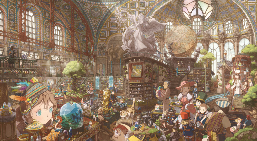 6+boys 6+girls animal_on_head bird blonde_hair blue_eyes bottle box brown_hair cabbie_hat cane car cat child dragon dress eastern_dragon fairy figure fountain gift gift_box globe gloves green_hair hands_on_hips hat hatsuga_(dmaigmai) headdress highres indoors jar lamppost looking_back mask minigirl motor_vehicle motorcycle multiple_boys multiple_girls nutcracker open_mouth original painting_(object) plaid plaid_vest railing redhead scarf scenery shop sitting skirt smile snake snow_globe stained_glass stairs statue sunlight sword toy tree turtle vehicle water weapon window