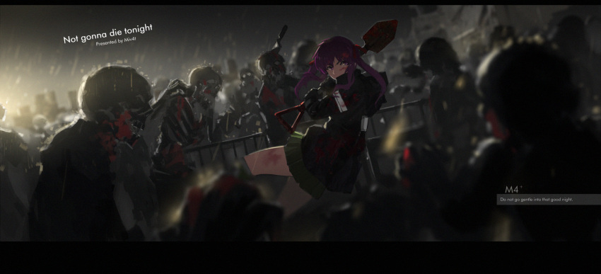 1girl ebisuzawa_kurumi gakkou_gurashi! highres long_hair mivit purple_hair shovel twintails worktool zombie