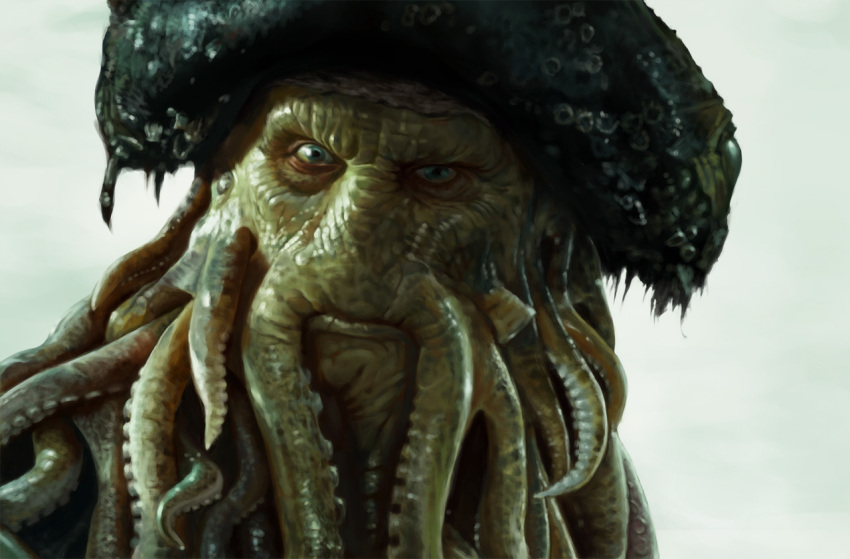 1boy barnacle cocked_eyebrow davy_jones face green_eyes hat monster_boy pirate_hat pirates_of_the_caribbean sketch solo tajim tentacles