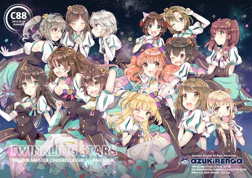 6+girls akagi_miria anastasia_(idolmaster) animal_ears black_hair blonde_hair blue_eyes brown_eyes brown_hair cat_ears dress drill_hair futaba_anzu green_eyes hair_ornament honda_mio idolmaster idolmaster_cinderella_girls jougasaki_rika kanzaki_ranko long_hair maekawa_miku mimura_kanako moroboshi_kirari multiple_girls nitta_minami ogata_chieri open_mouth red_eyes senmen_kinuko shibuya_rin shimamura_uzuki short_hair side_ponytail silver_hair smile tada_riina thigh-highs twin_drills twintails two_side_up