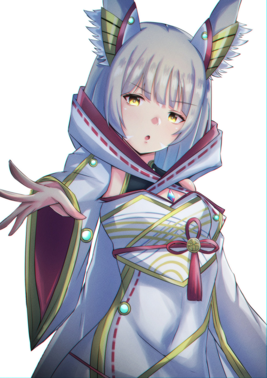 1girl absurdres animal_ears bangs blunt_bangs cat_ears chest_jewel facial_mark highres latte nia_(blade)_(xenoblade) nia_(xenoblade) short_hair silver_hair solo xenoblade_chronicles_(series) xenoblade_chronicles_2 xenoblade_chronicles_3 yellow_eyes