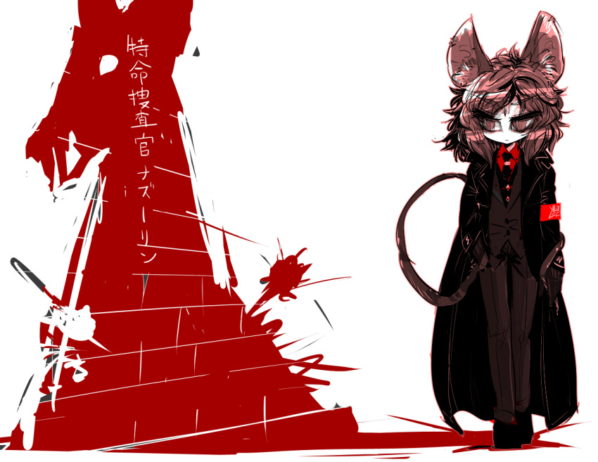 1girl alternate_costume animal_ears armband contemporary formal gloves mouse_ears mouse_tail nazrin necktie red_eyes redhead short_hair solo suit tail touhou yt_(wai-tei)