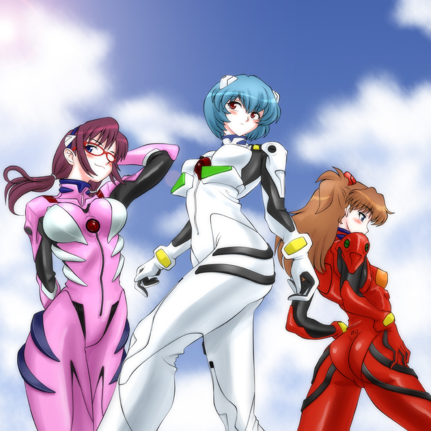 ass ayanami_rei glasses highres makinami_mari_illustrious multiple_girls nakao neon_genesis_evangelion plugsuit rebuild_of_evangelion shikinami_asuka_langley souryuu_asuka_langley