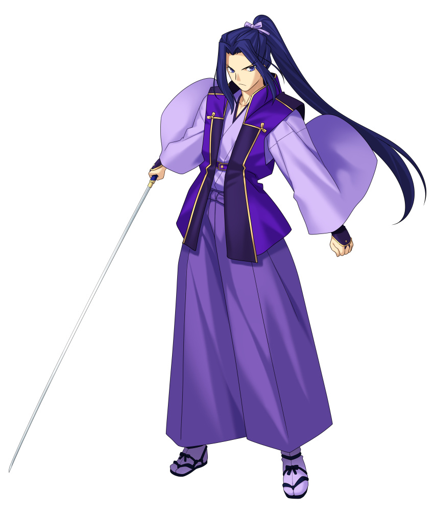1boy absurdres assassin_(fate/stay_night) blue_eyes blue_hair fate/stay_night fate_(series) highres holding_sword holding_weapon official_art solo takeuchi_takashi transparent_background