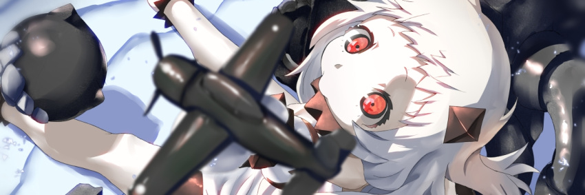 1girl airplane floating_fortress_(kantai_collection) kantai_collection long_hair looking_at_viewer northern_ocean_hime red_eyes shinkaisei-kan sitting solo tsuuhan white_hair white_skin