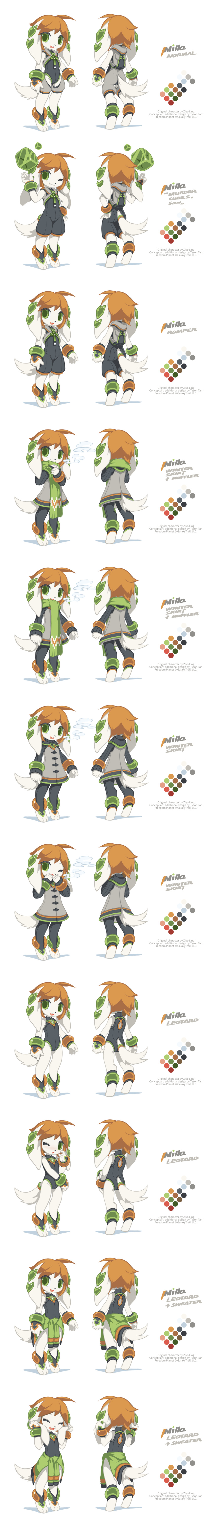 absurdres adapted_costume alternate_costume anklet artist_name bracelet clothes_around_waist company_name concept_art extvia freedom_planet furry green_eyes highres jewelry long_image milla_basset orange_hair scarf sweater_around_waist tagme tail tall_image white_skin