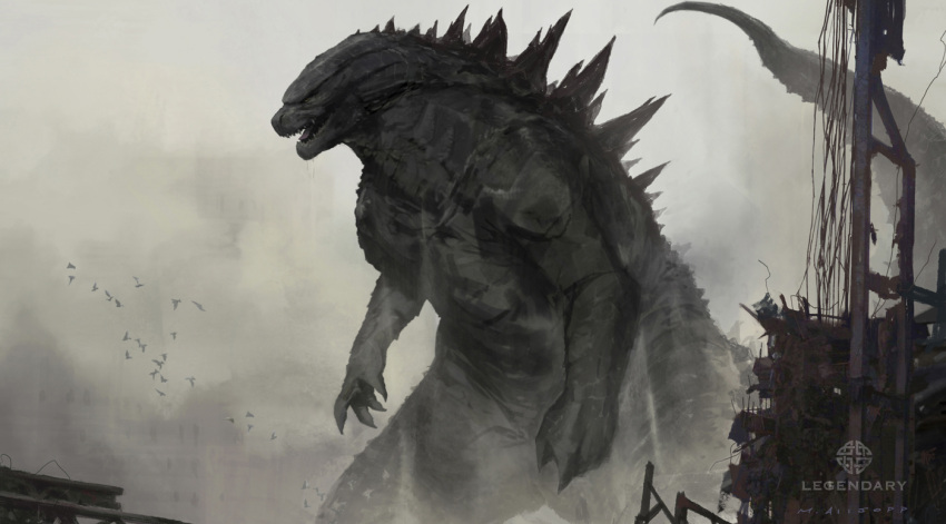 bird dust godzilla godzilla_(series) kaijuu legendary_pictures matt_allsopp mist monster official_art production_art realistic ruins science_fiction signature