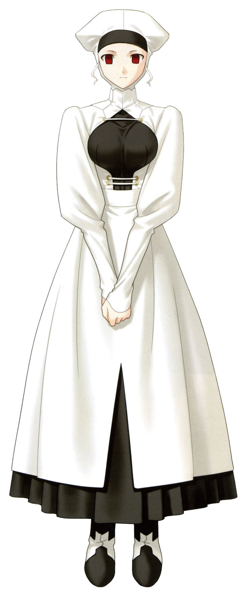 1girl absurdres fate/stay_night fate_(series) hands_together highres leysritt looking_at_viewer maid maid_headdress official_art red_eyes solo transparent_background white_hair