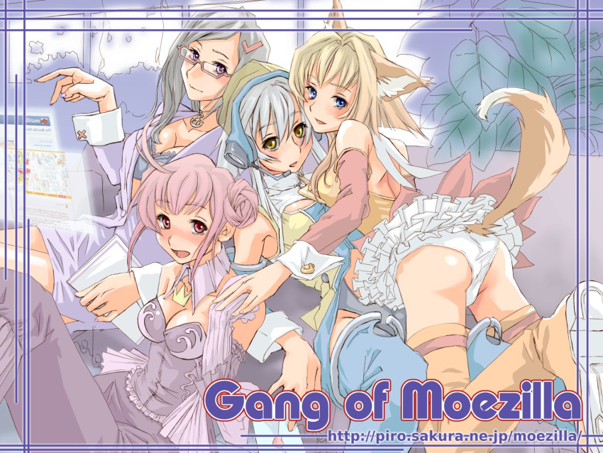 ahoge amber_eyes bao black_hair blonde_hair blue_eyes boots firefox foxgirl glasses grey_hair kitsunemimi long_hair moezilla mozilla panties pink_eyes pink_hair silver_hair skirt thunderbird violet_eyes wallpaper white_hair