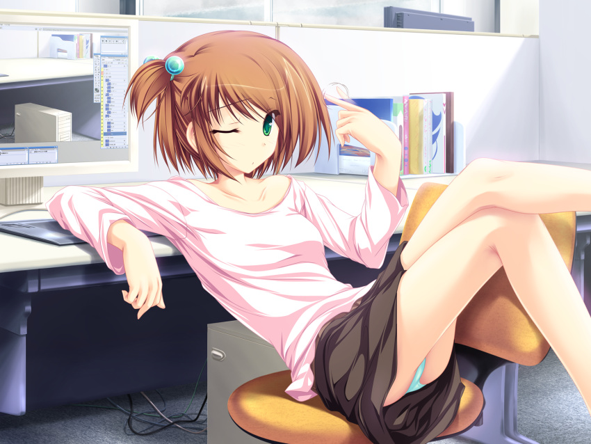 computer green_eyes inakoi panties skirt tagme underwear