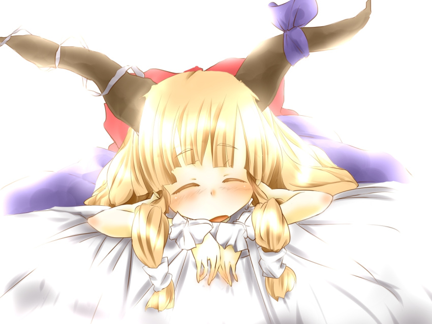 blonde_hair corocoma horns ibuki_suika long_hair ribbon sleeping touhou