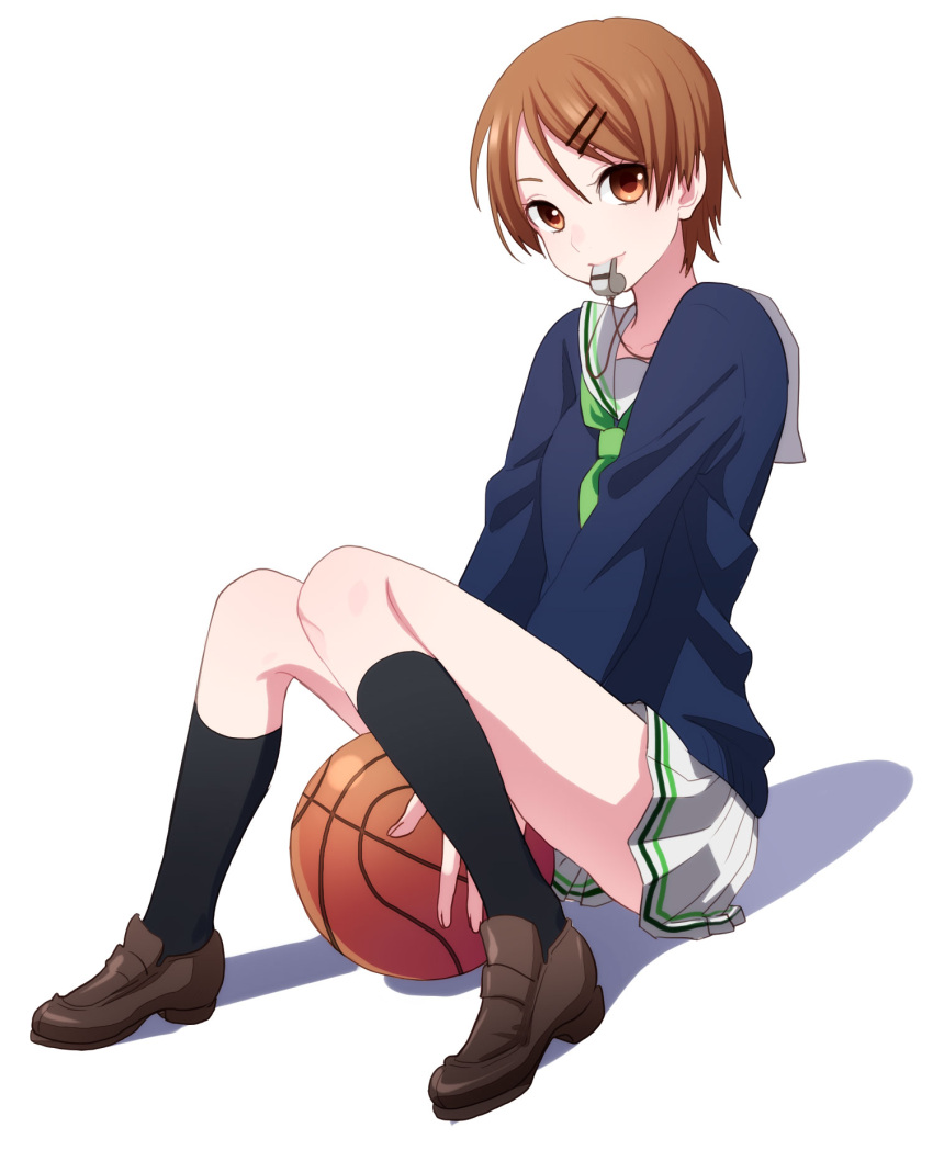 1girl aida_riko basketball brown_eyes brown_hair hair_ornament hairclip highres kuroko_no_basuke musco school_uniform short_hair whistle