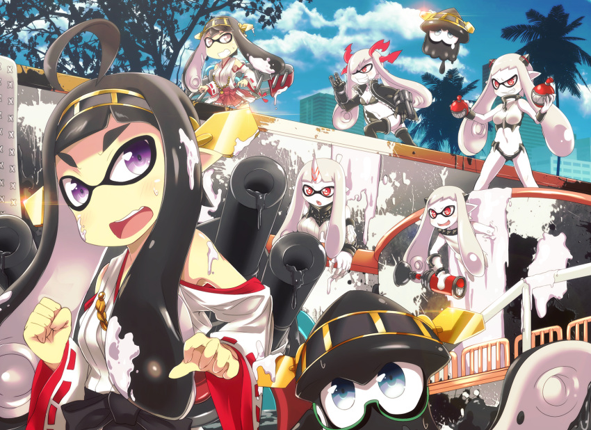 6+girls airfield_hime commentary_request cosplay haruna_(kantai_collection) hiei_(kantai_collection) highres kantai_collection kirishima_(kantai_collection) kongou_(kantai_collection) machinery multiple_girls northern_ocean_hime revision seaport_hime shinkaisei-kan southern_ocean_war_oni splatoon tagme tom_(drpow)