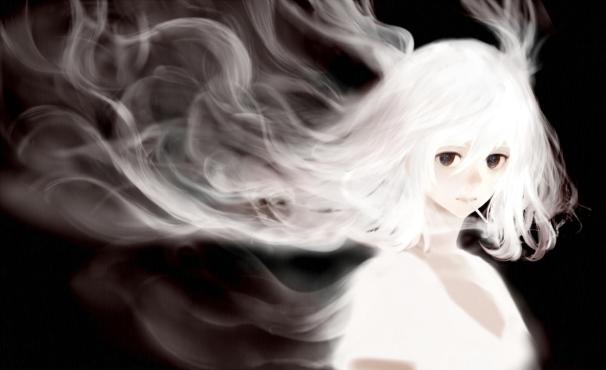 1girl black_eyes cigarette highres long_hair original sakimori_(hououbds) smoke smoking solo white_hair