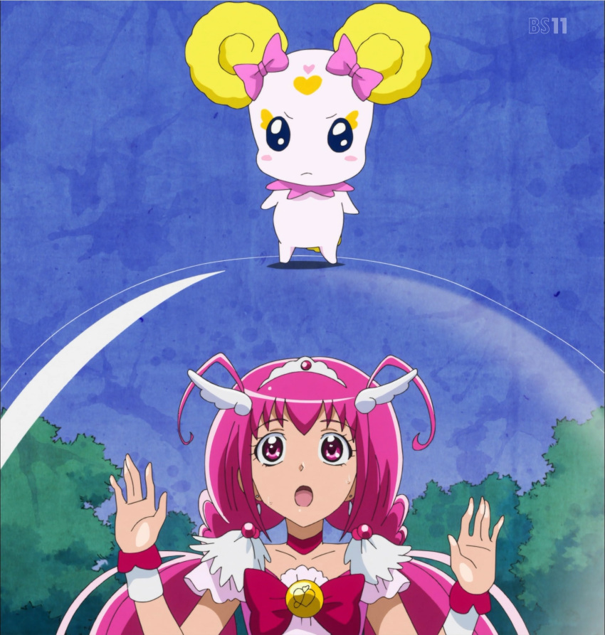 1girl bubble candy_(smile_precure!) cure_happy highres pink_eyes pink_hair precure screencap smile_precure! twintails