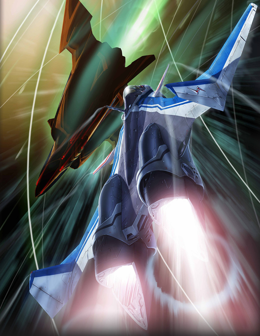 canards emblem flying highres macross macross_delta mecha no_humans official_art production_art promotional_art science_fiction