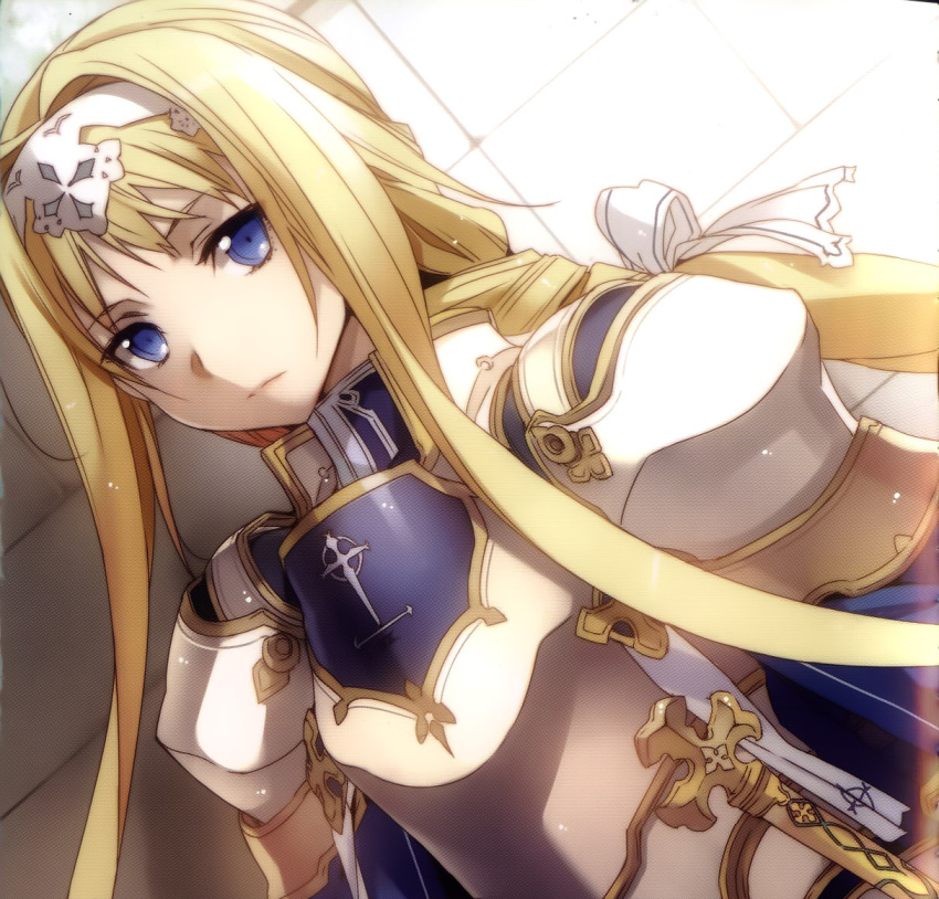 1girl abec alice_schuberg armor blonde_hair blue_eyes female gold official_art solo sword sword_art_online weapon