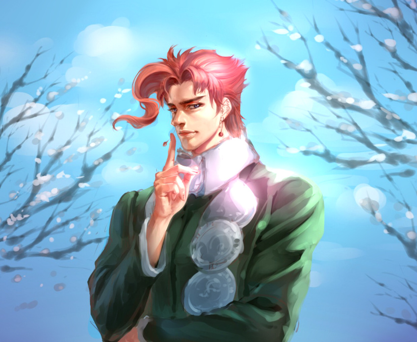 1boy bare_tree jojo_no_kimyou_na_bouken kakyouin_noriaki kenin redhead scarf snow solo tree