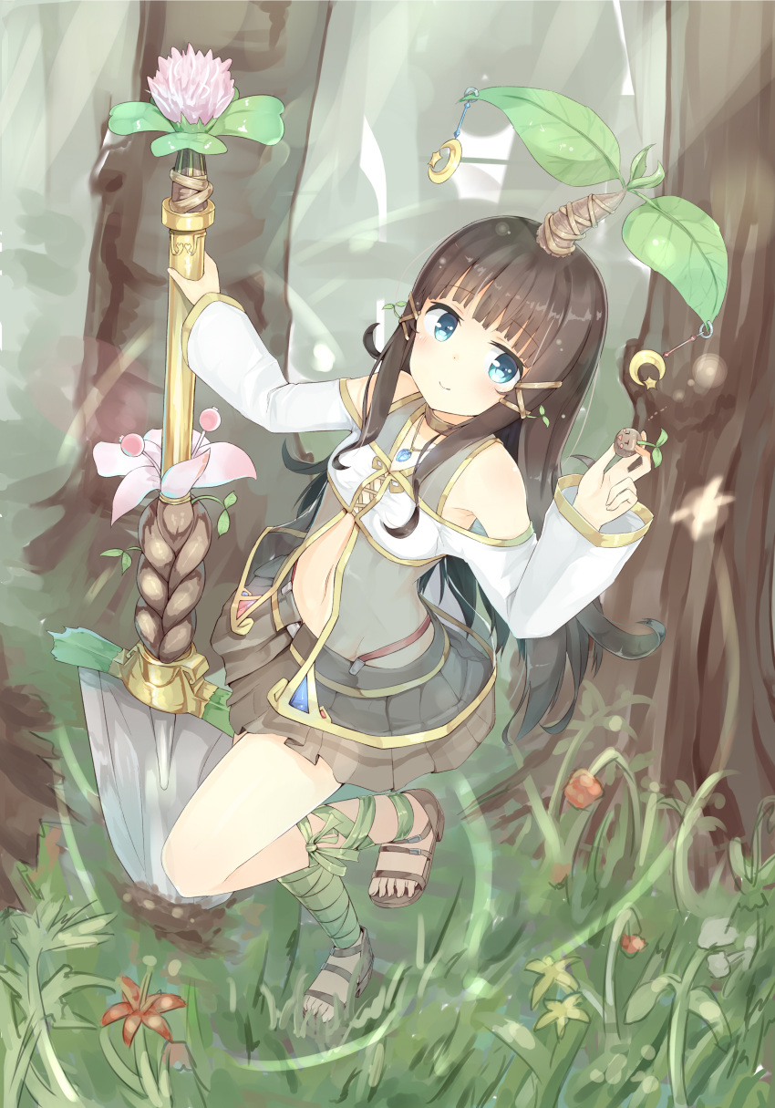 1girl absurdres blush brown_hair commentary_request highres long_hair looking_at_viewer mandrake original plant_girl ruma_imaginary skirt smile solo very_long_hair