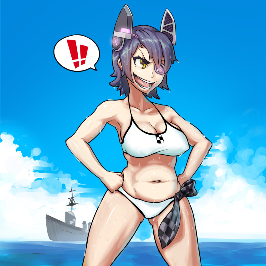 !! 1girl bikini commentary eyepatch highres kantai_collection solo swimsuit tenryuu_(kantai_collection) triple-q yellow_eyes