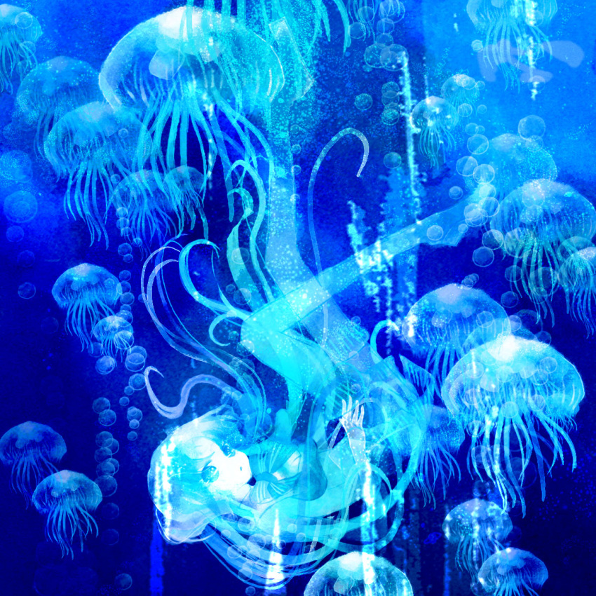 bubble highres jellyfish long_hair macintosh macloid macne_nana personification underwater very_long_hair yoshida_yoshitsugi yoshitsugi