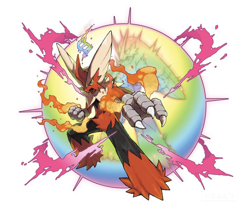 absurdres alternate_form blaziken blue_eyes claws highres mega_blaziken mega_pokemon no_humans official_art open_mouth pokemon pokemon_(creature) pokemon_(game) pokemon_oras pokemon_xy simple_background solo white_background