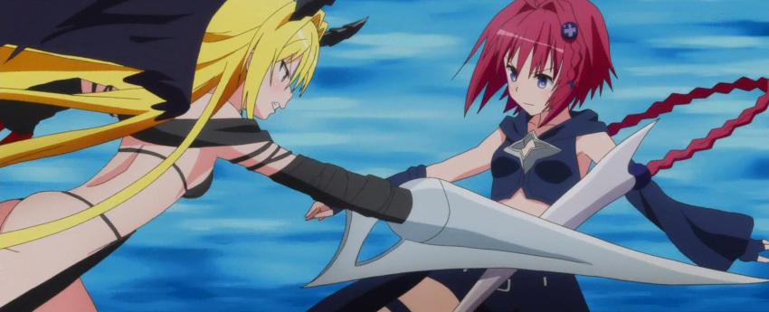 2girls highres konjiki_no_yami kurosaki_mea multiple_girls screencap sword to_love-ru to_love-ru_darkness weapon
