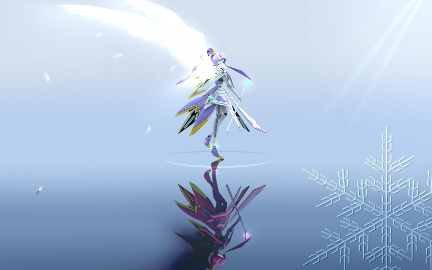 angelan dual_persona gsan highres mecha no_humans reflection staff virtual_on visor water wings