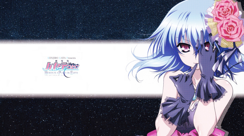1girl bare_shoulders blue_hair dress gloves hair_ornament hata_kenjirou hayate_no_gotoku! highres red_eyes ribbon skirt solo suirenji_ruka wallpaper
