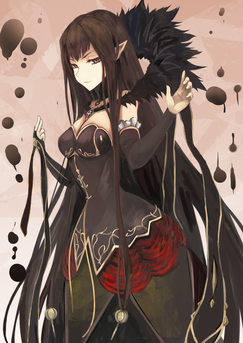 1girl absurdly_long_hair absurdres assassin_of_red black_dress brown_eyes dress fate/apocrypha fate_(series) highres kaze_minoru_so-ru long_hair pointy_ears solo very_long_hair