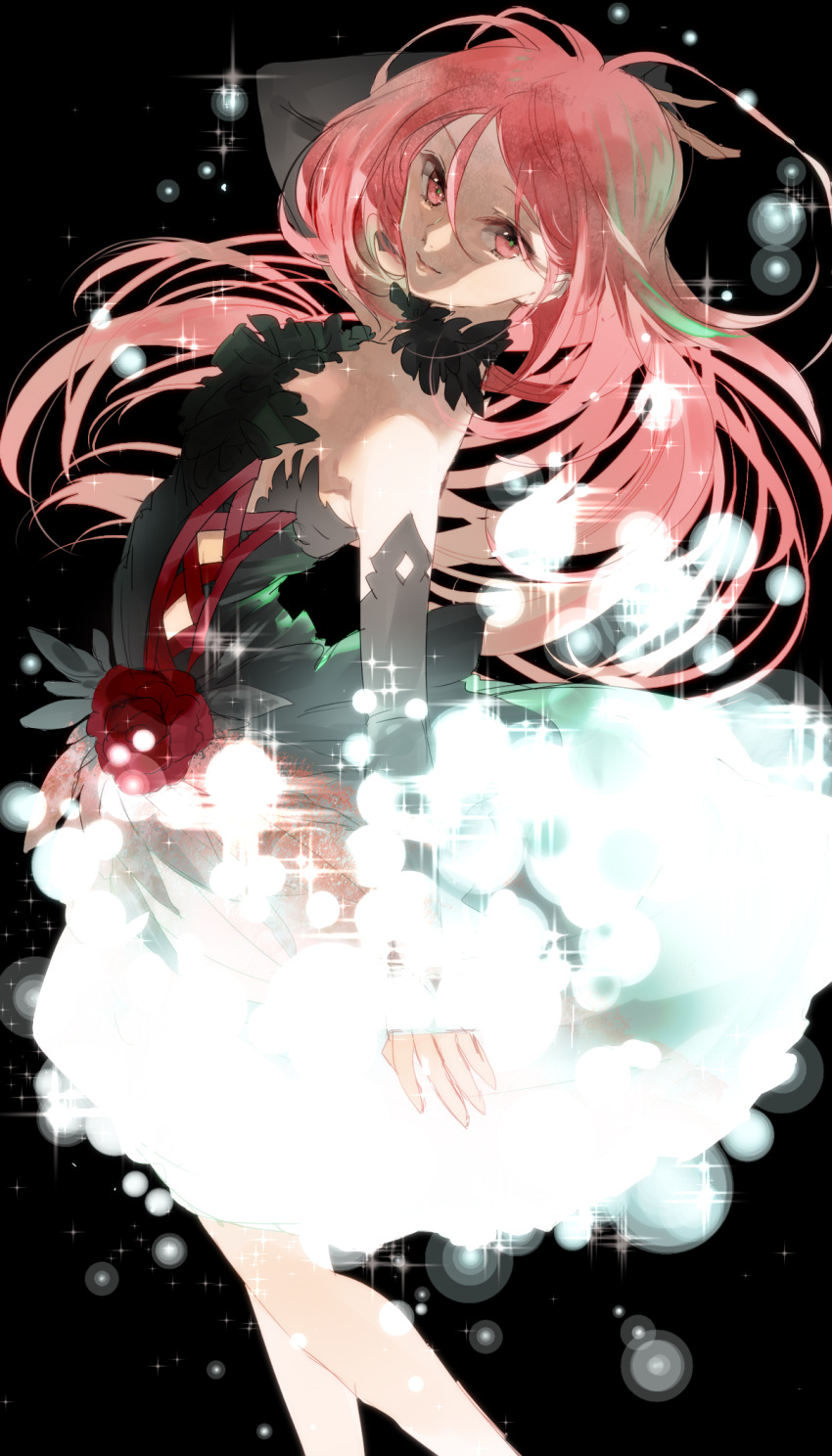 1girl alternate_costume bare_shoulders commentary_request detached_sleeves g.g.lemon guilty_crown hair_ornament hairclip highres long_hair looking_at_viewer pink_hair red_eyes solo twintails yuzuriha_inori