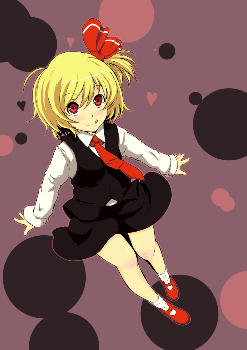 :d bad_id blonde_hair hair_ribbon highres necktie open_mouth red_eyes ribbon rumia short_hair smile solo touhou tsuttsu