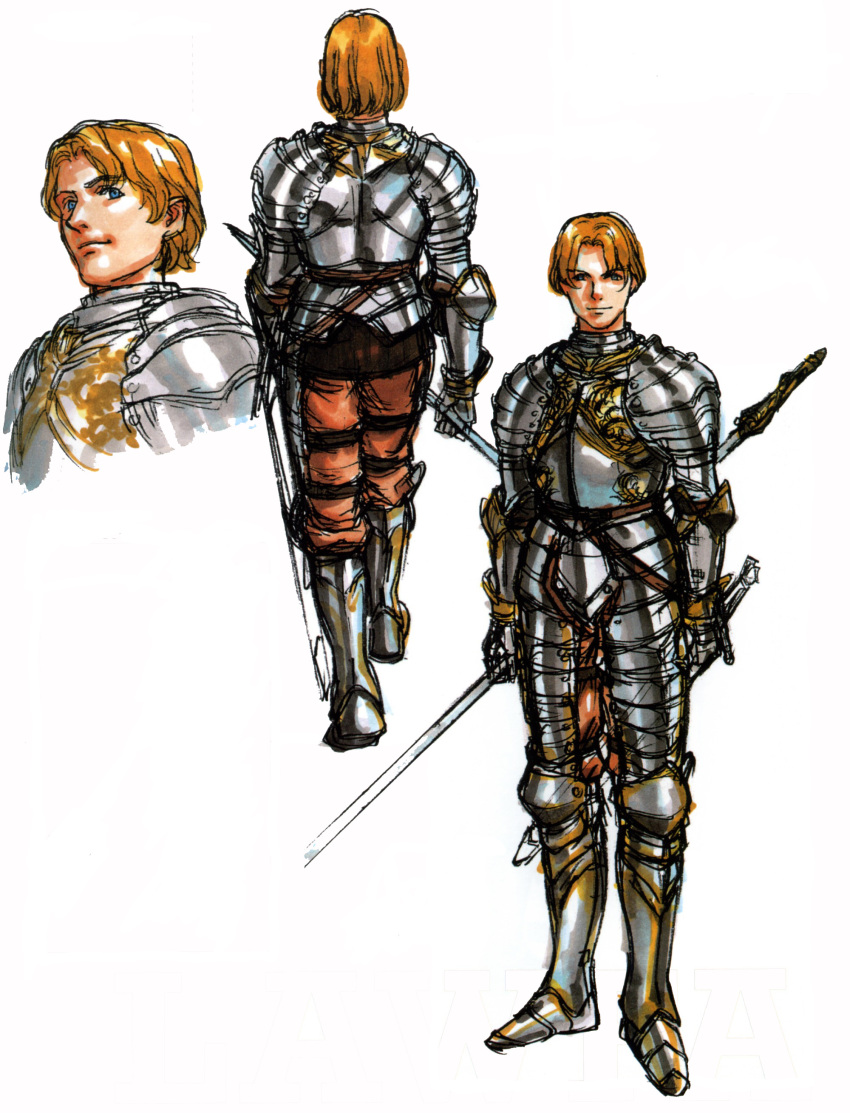 1boy absurdres armor highres llewelyn official_art short_hair solo tagme valkyrie_profile white_background yoshinari_you