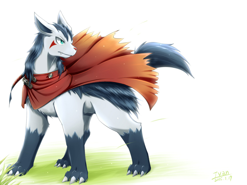 artist_name clothed_pokemon dated highres ivan_(ffxazq) looking_back mightyena no_humans pokemon pokemon_(creature) simple_background solo white_background