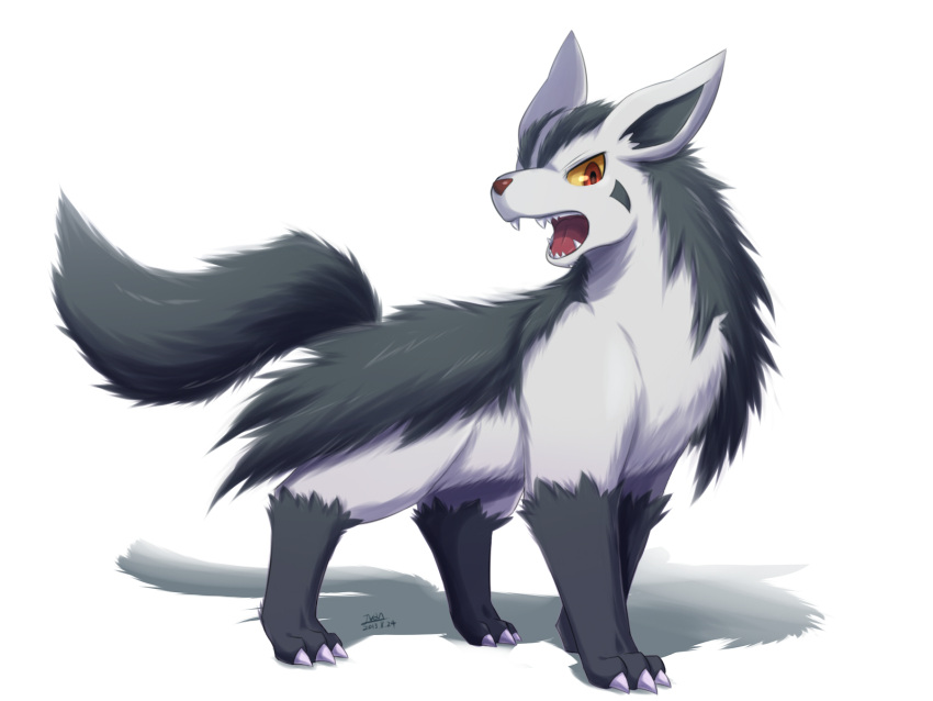 artist_name dated highres ivan_(ffxazq) mightyena no_humans open_mouth pokemon pokemon_(creature) red_eyes simple_background solo white_background