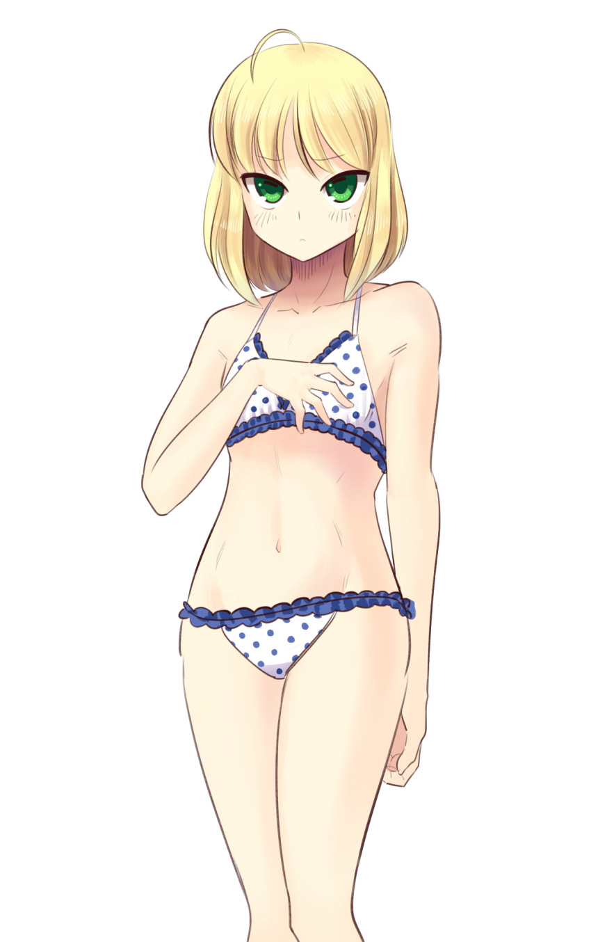 1girl bikini blonde_hair boa_(4chan) fate/stay_night fate_(series) green_eyes highres saber short_hair standing swimsuit