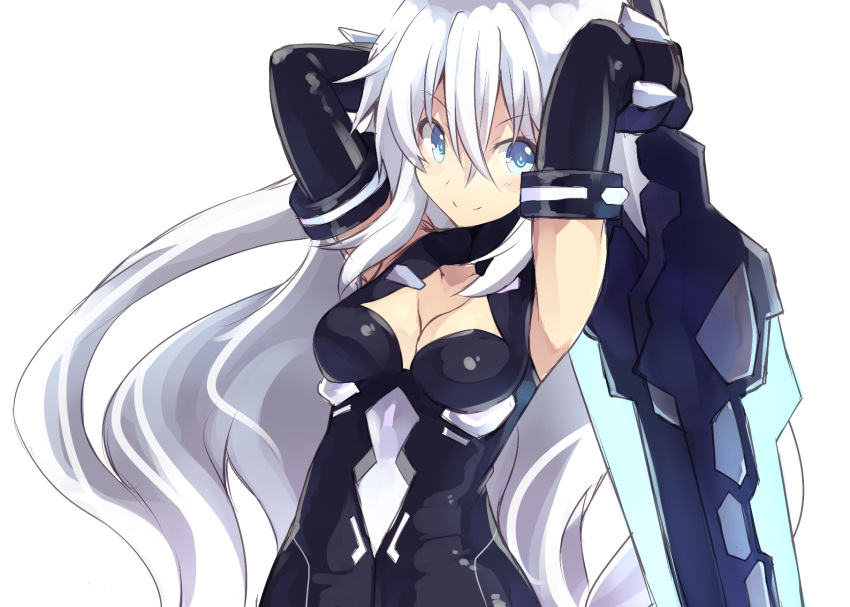 1girl artist_request black_heart blue_eyes breasts highres long_hair neptune_(series) noire solo source_request sword symbol-shaped_pupils very_long_hair weapon white_hair