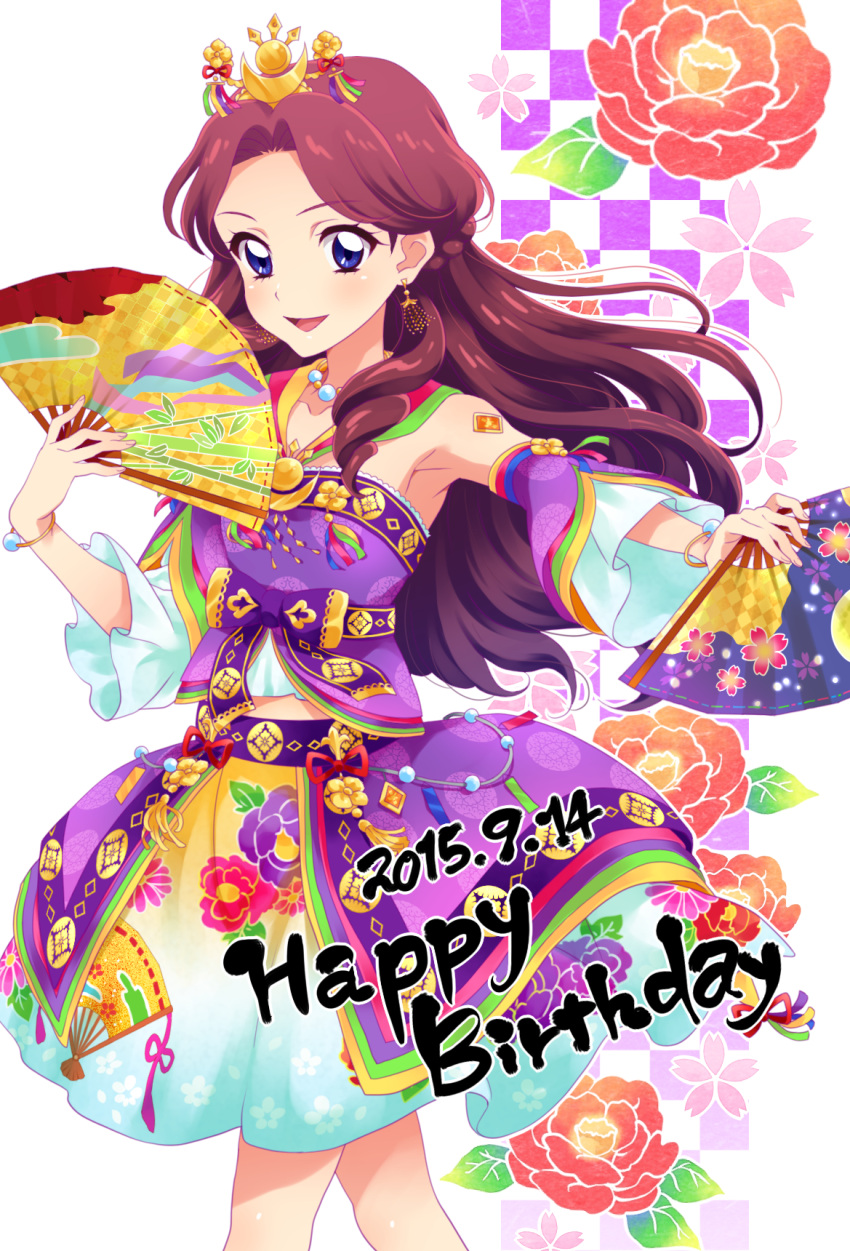 aikatsu! birthday blush brown_hair dress fujiwara_miyabi long_hair purple_eyes smile