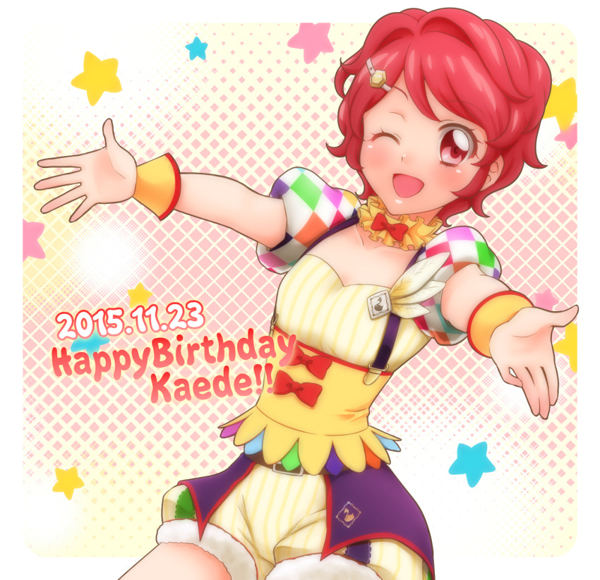 aikatsu! birthday blush dress happy ichinose_kaede red_eyes redhead short_hair wink