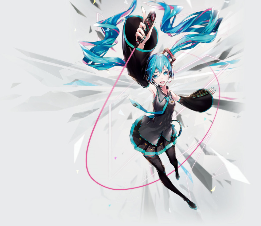 1girl aqua_eyes aqua_hair detached_sleeves hatsune_miku headset highres long_hair necktie official_art open_mouth solo thigh-highs twintails very_long_hair vocaloid yucca-612