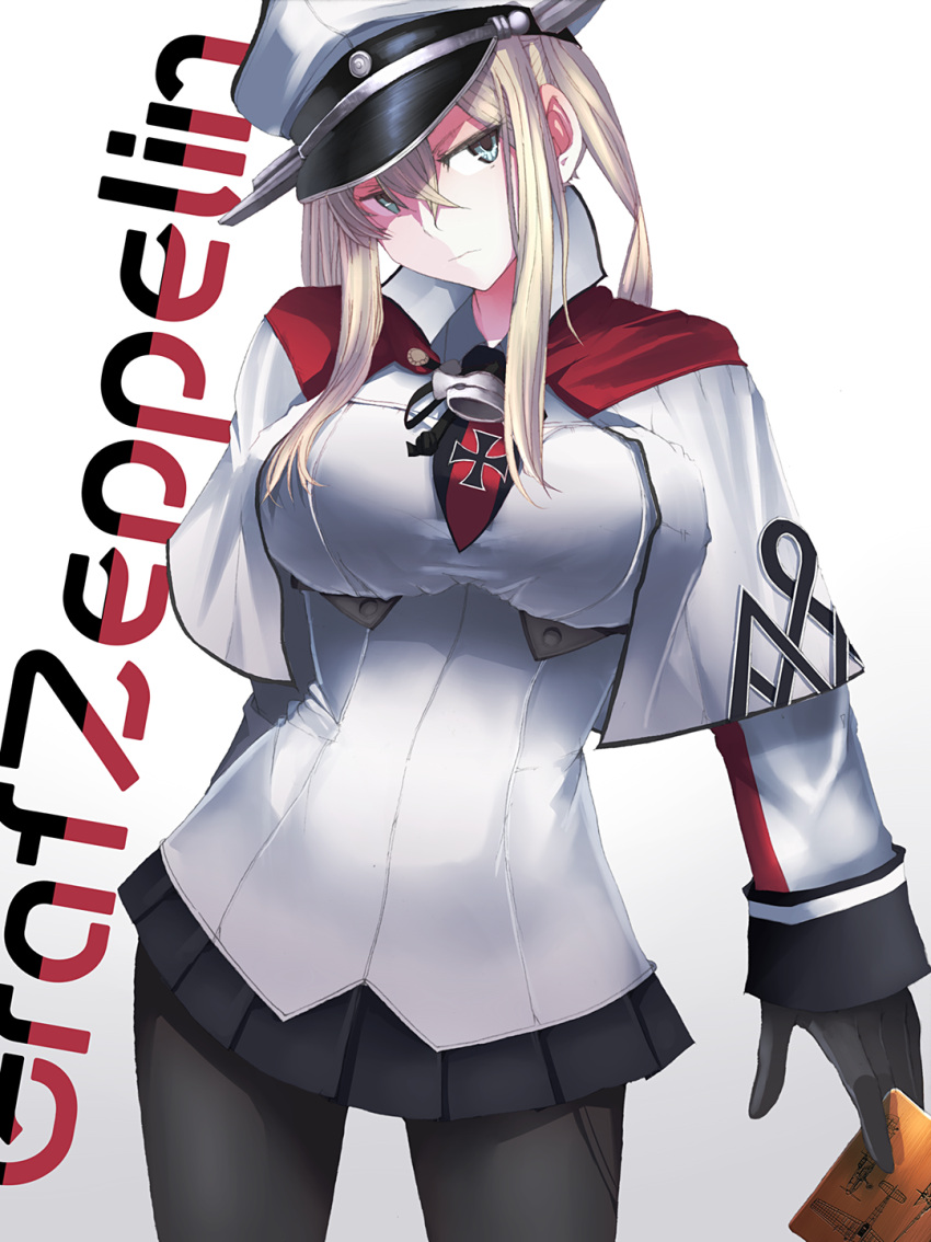 1girl blonde_hair blue_eyes breasts gloves graf_zeppelin_(kantai_collection) hat highres kantai_collection large_breasts long_hair miniskirt peaked_cap skirt solo tsuchii_kodama twintails uniform