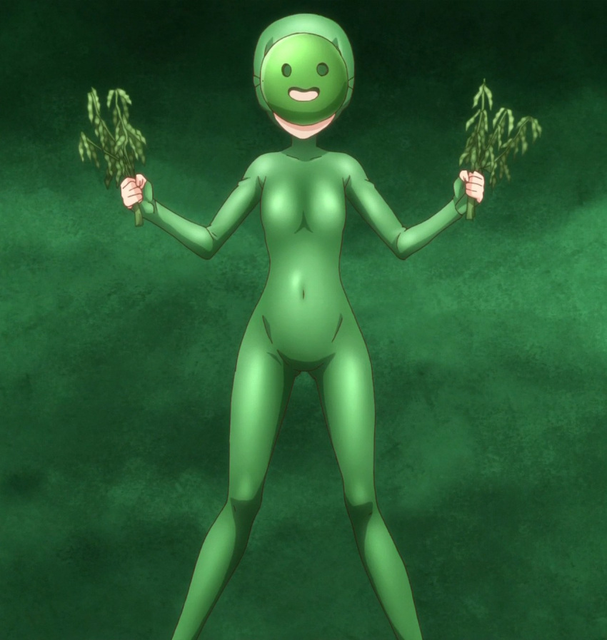 1girl bean_sprouts bodysuit green highres mask ore_ga_ojou-sama_gakkou_ni_"shomin_sample"_toshite_rachirareta_ken screencap solo tenkuubashi_aika