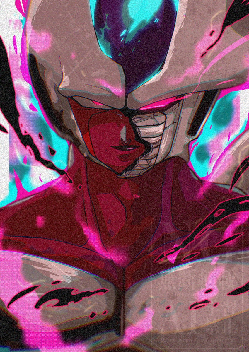 1boy aura black_lips colored_skin cooler_(dragon_ball) dragon_ball dragon_ball_z highres male_focus purple_skin red_eyes solo stktik09060906 transformation upper_body