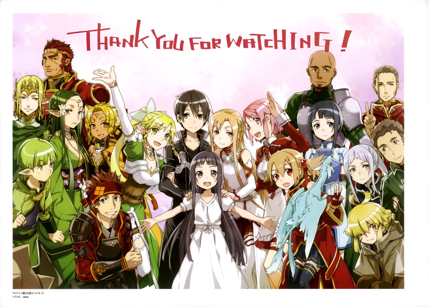 6+boys 6+girls abec absurdres agil alicia_rue animal_ears argo_the_rat asuna_(sao) bandana black_eyes black_gloves black_hair black_legwear black_skirt blonde_hair breasts brown_eyes brown_hair cat_ears cleavage dress eugene_(sao) everyone fingerless_gloves gloves green_eyes green_hair hair_ornament hand_on_shoulder heathcliff highres kirito klein leafa lisbeth long_hair looking_at_viewer mole mole_under_eye multiple_boys multiple_girls oberon_(sao) open_mouth pina_(sao) pink_eyes pink_hair pleated_skirt pointy_ears ponytail recon_(sao) redhead sachi_(sao) sakuya_(sao) short_hair short_twintails silica silver_hair skirt spaulders sword_art_online thigh-highs thinker_(sao) twintails v white_dress yui_(sao) yulier_(sao)