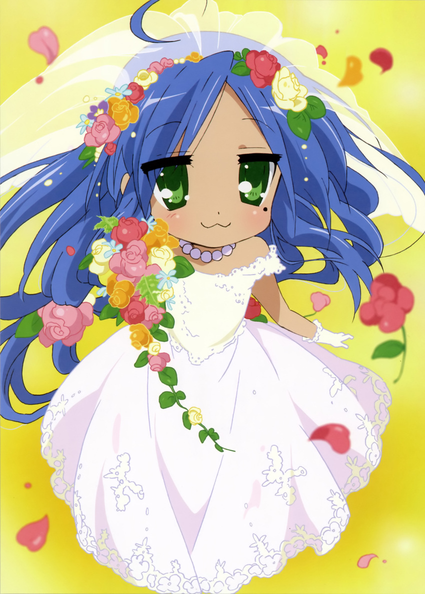 absurdres ahoge bride dress highres izumi_konata lucky_star wedding_dress