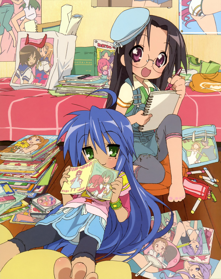 ahoge highres izumi_konata lucky_star nishiya_futoshi official_art tamura_hiyori