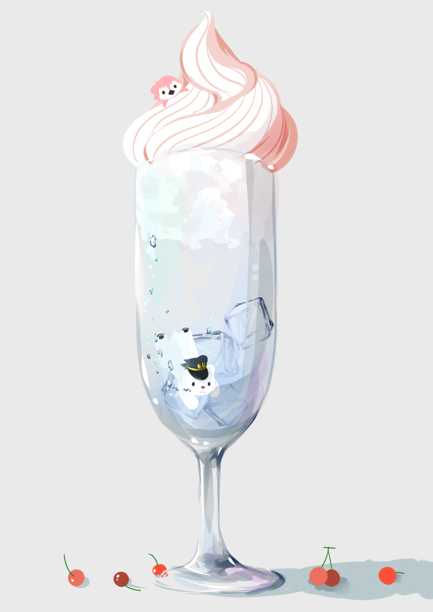 absurdres animalization bear bird cherry food fruit glass hat highres ice_cream ice_cream_float ice_cube jojo_no_kimyou_na_bouken kakyouin_noriaki kuujou_joutarou no_humans penguin polar_bear serika_sakamoto submerged