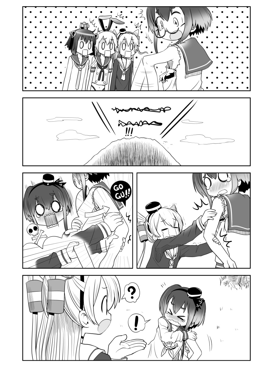 absurdres ahenn amatsukaze_(kantai_collection) bespectacled comic glasses hairband headgear highres kantai_collection long_hair monochrome school_uniform serafuku shimakaze_(kantai_collection) short_hair silent_comic tokitsukaze_(kantai_collection) two_side_up yukikaze_(kantai_collection)