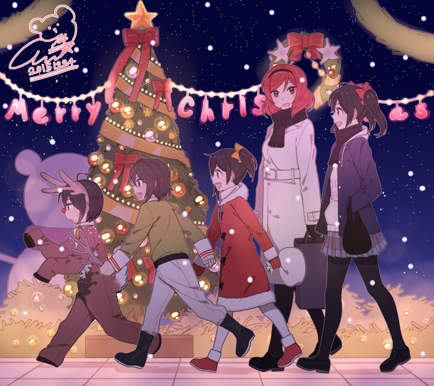 14_(vision5032) 1boy 3girls animal_costume antlers bag black_hair blush bow brother_and_sister child christmas christmas_tree coat dated hair_bow hairband highres holding_hands loafers love_live!_school_idol_project merry_christmas multiple_girls night nishikino_maki open_mouth pantyhose red_eyes redhead reindeer_antlers reindeer_costume santa_costume scarf school_uniform shoes short_hair siblings side_ponytail signature sisters skirt smile tagme twintails walking winter yazawa_kokoa yazawa_kokoro yazawa_kotarou yazawa_nico